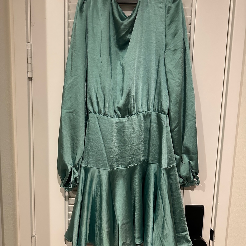 Lovers + Friends Kayleigh Satin Teal Wrap Dress - Picture 5 of 7